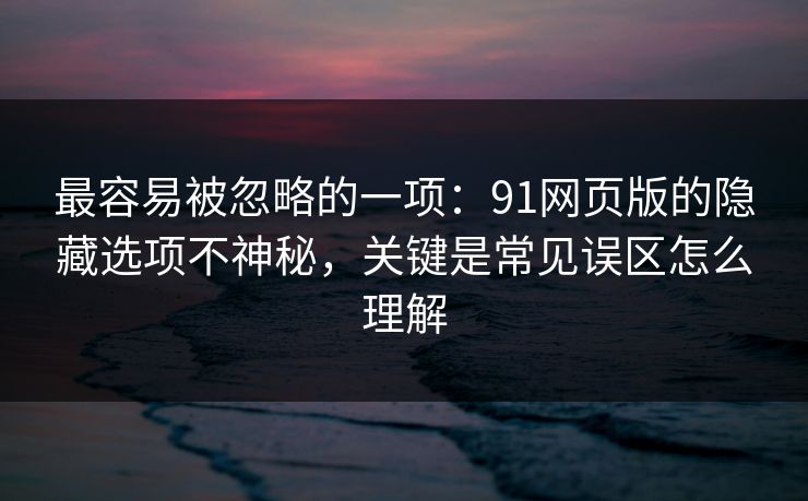 最容易被忽略的一项：91网页版的隐藏选项不神秘，关键是常见误区怎么理解